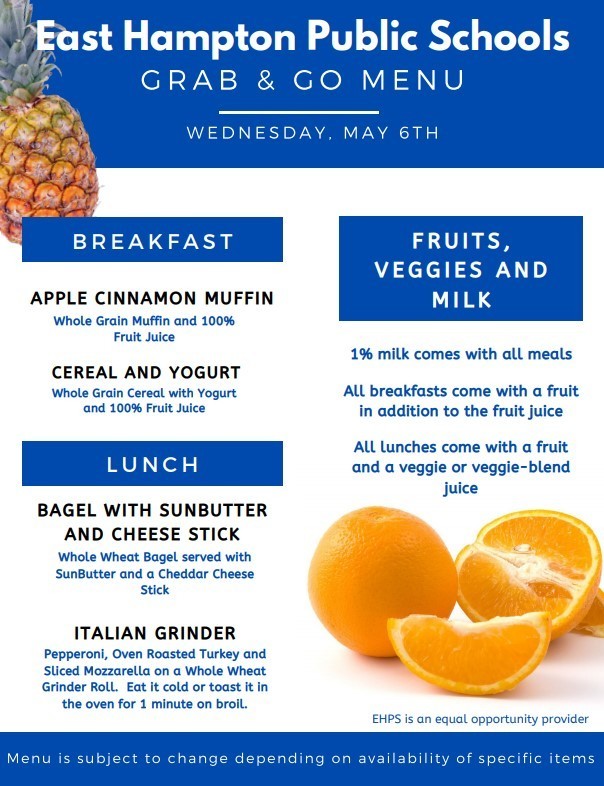 Grab & Go Menus for Wednesday 5/6