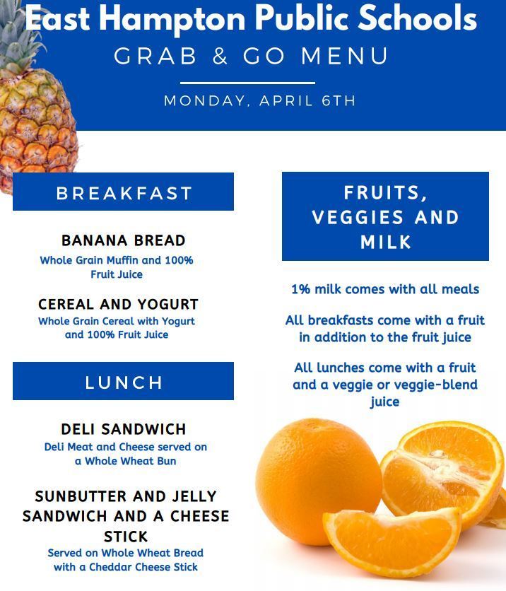 Mon. April 6 Grab & Go Menu with change for Spring Recess | East ...