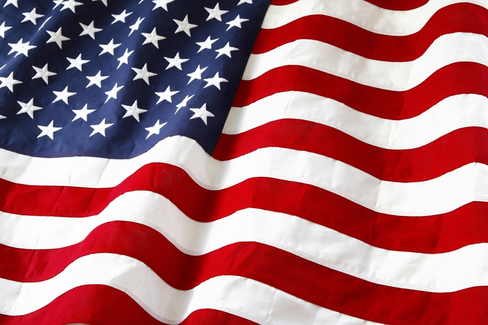 Close up of US flag waving