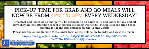 Grab & Go Meal pick-ups 4-5 pm