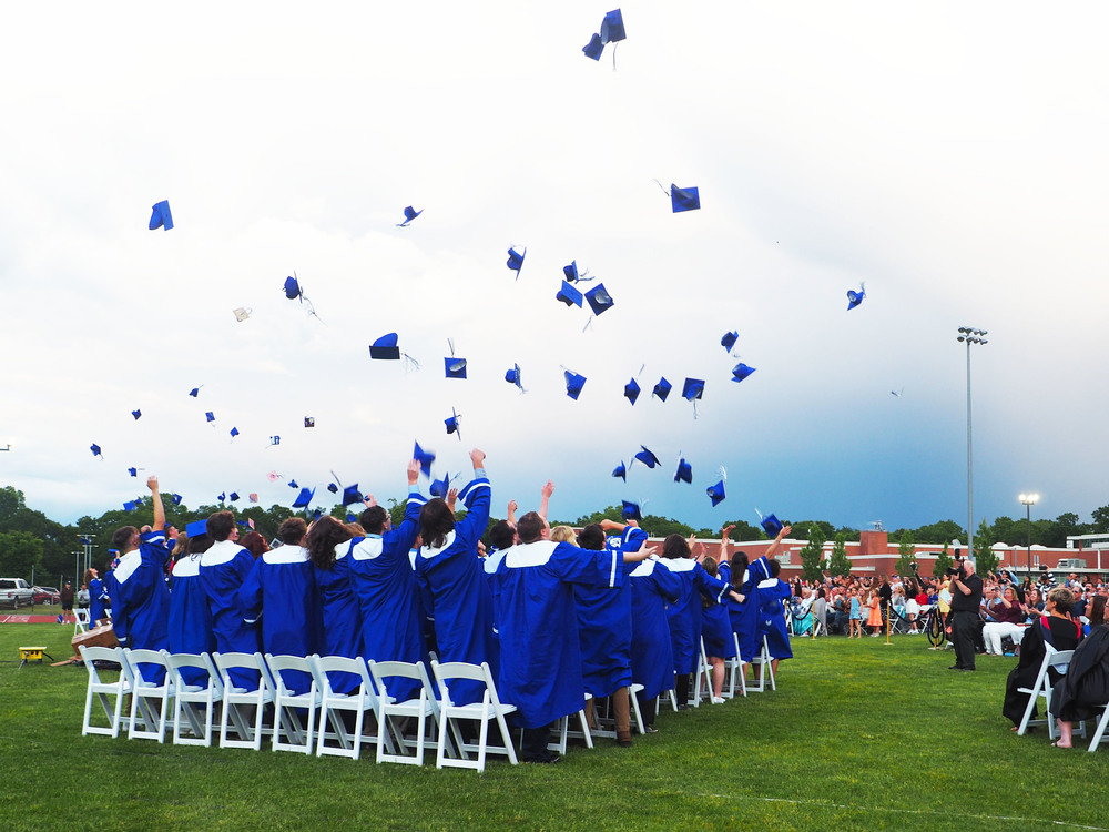 Graduates tossing Caps