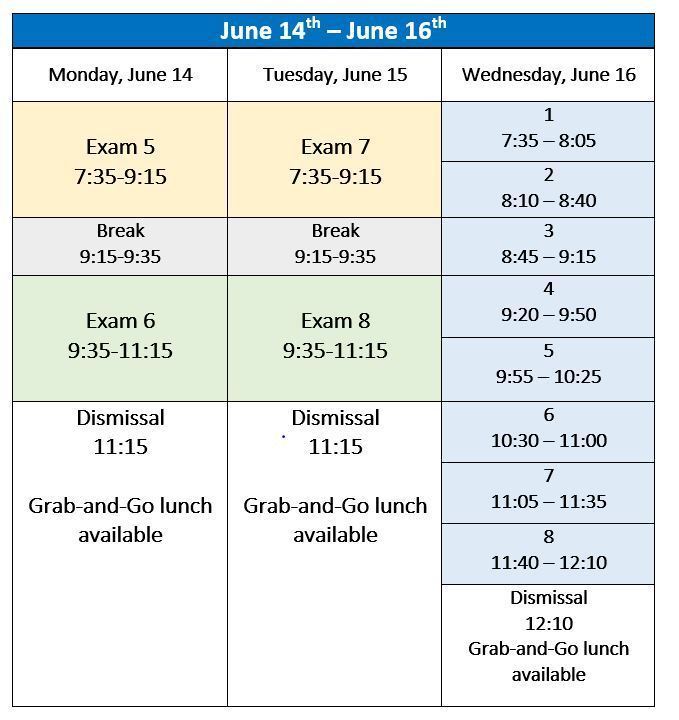Bell Schedule for last week of school